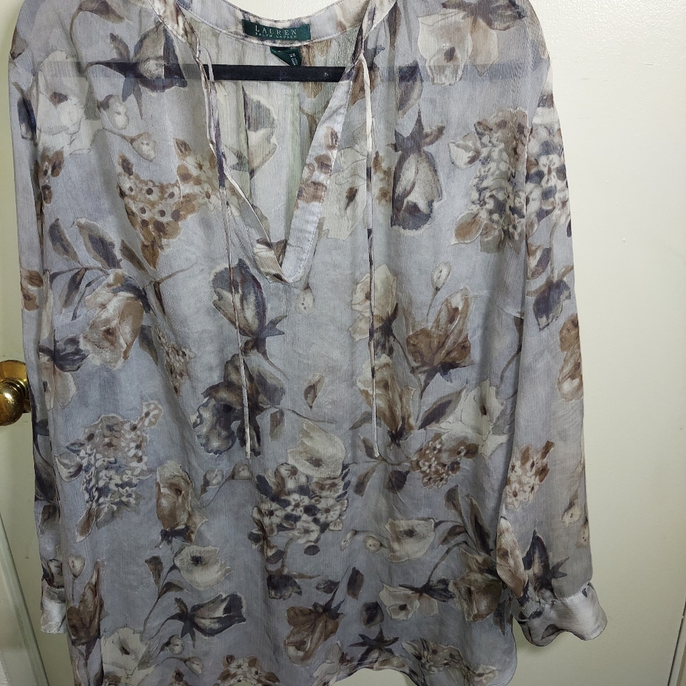 Lauren Ralph Lauren Chiffon Tie Blouse 3x Career Date Night Fall